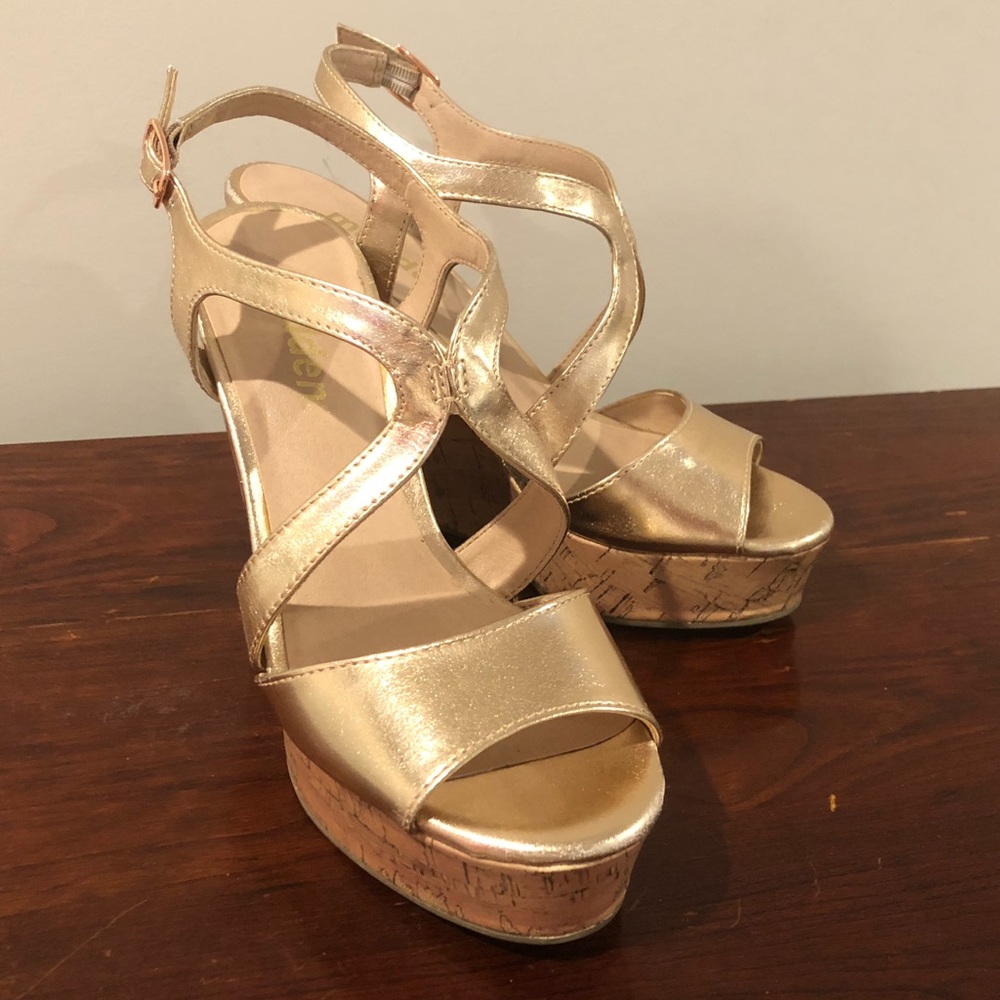 Rose gold wedge heels